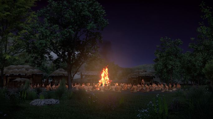 原始人部落野人篝火晚会祭祀祈祷