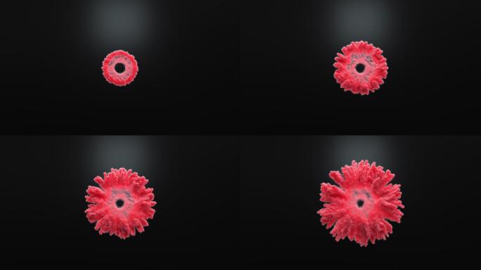 3D渲染抽象概念红色微观粒子圆形扩大运动