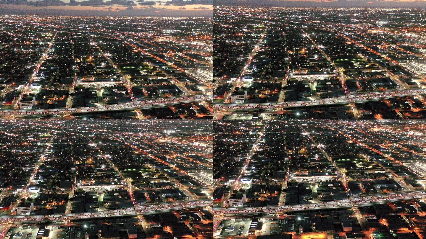 加州洛杉矶市中心夜间的天线