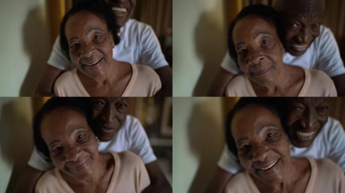 微笑的老年夫妇非洲老人幸福笑脸温馨笑容