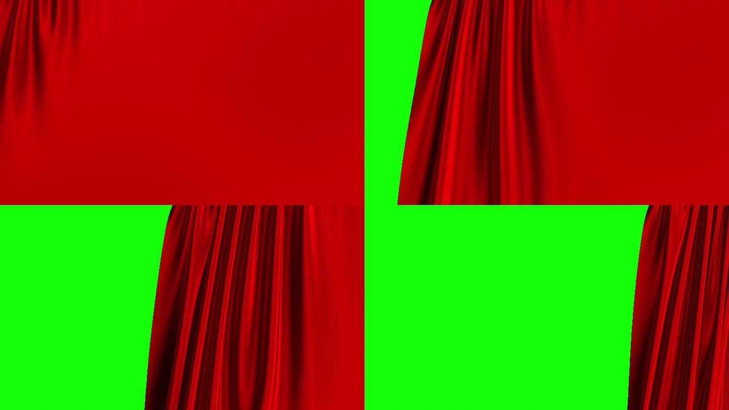 红色窗帘在绿色屏幕上打开