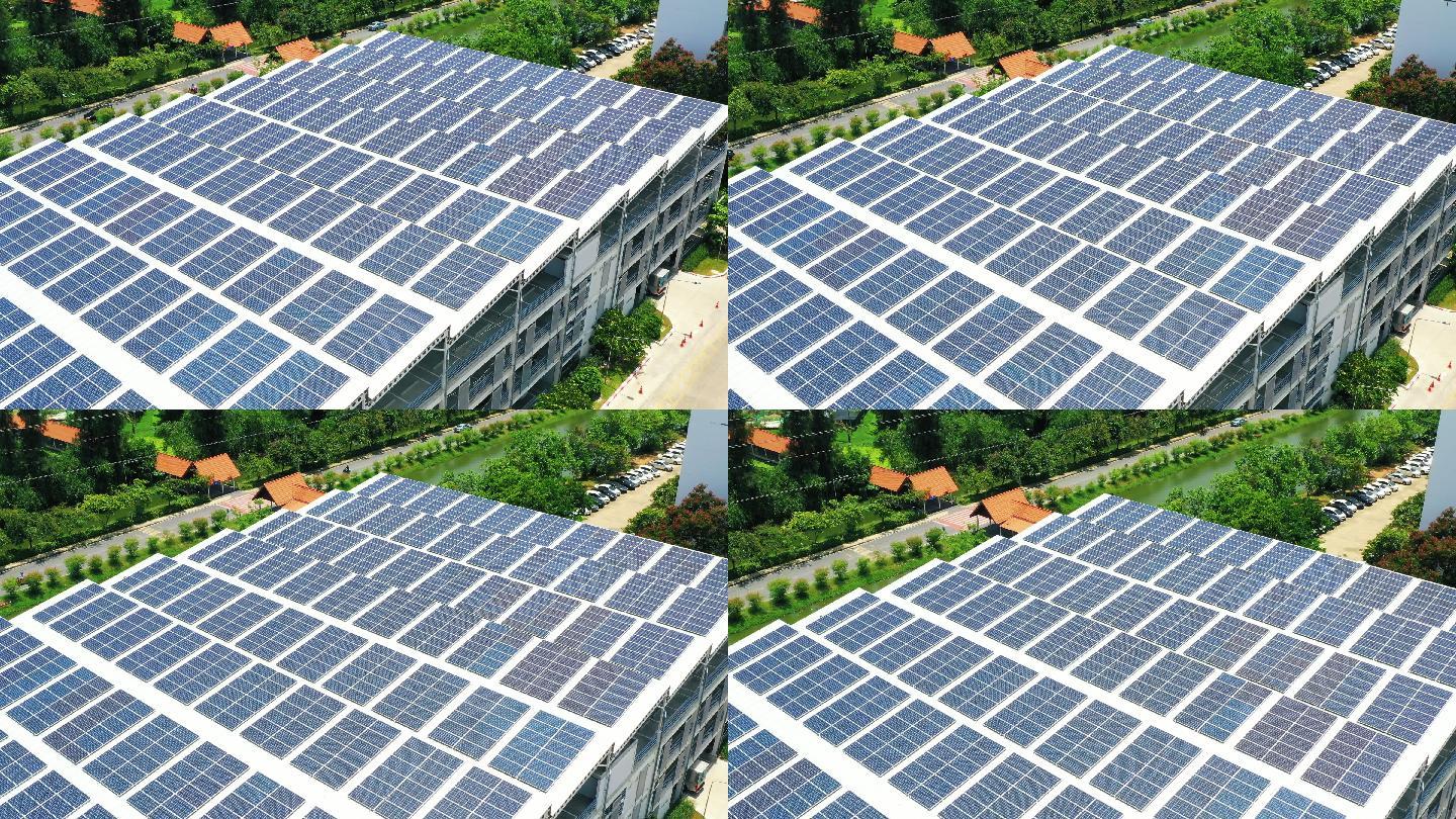 可持续太阳能光伏组件航拍绿色节能光伏板