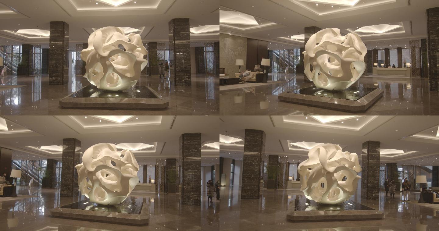 南京金陵饭店大厅标志性建筑空镜