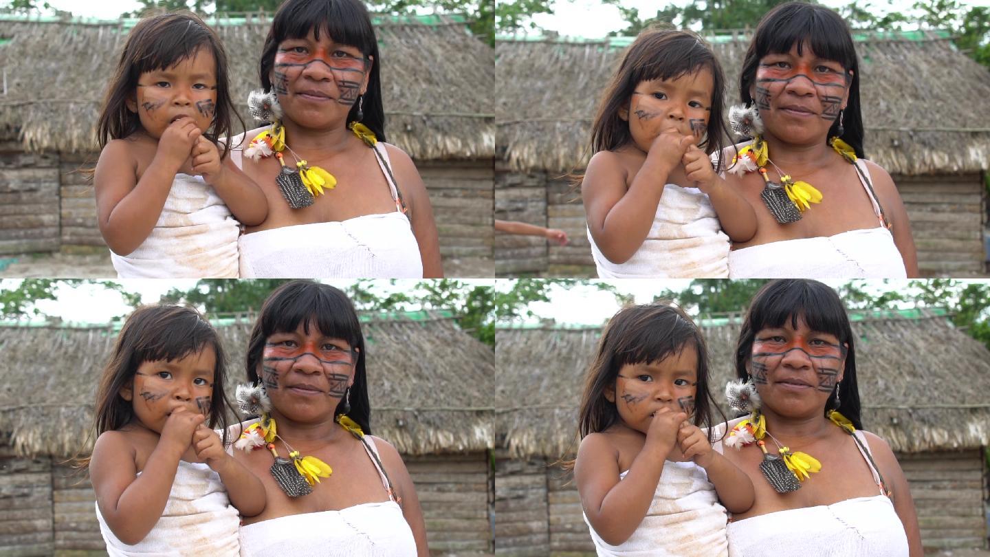 土著巴西人土著人——母亲和女儿