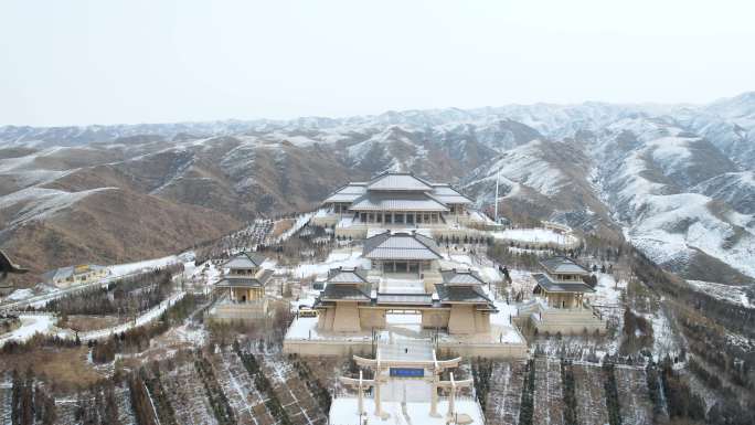 4K素材：航拍宁夏青铜峡黄河大峡谷雪景