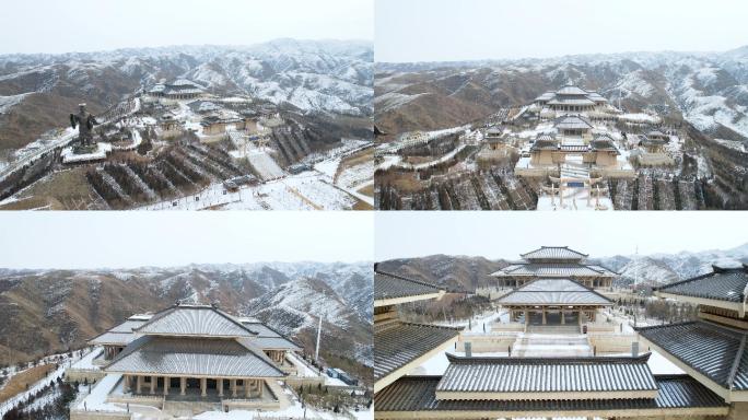 4K素材：航拍宁夏青铜峡黄河大峡谷雪景