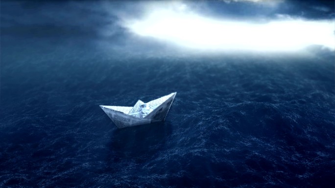 风暴船中的纸船诺亚方舟人类毁灭末日降临