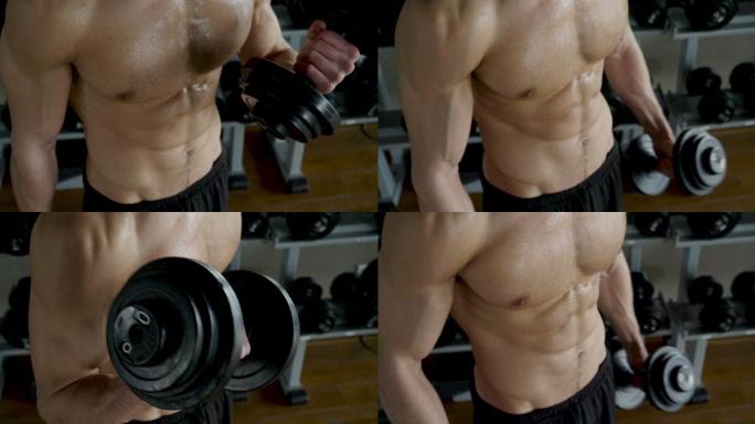 锻炼中的男子健硕身材力量耐力腹肌胸肌线条