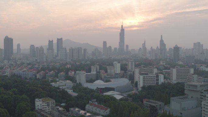 南京日落大景空境航拍