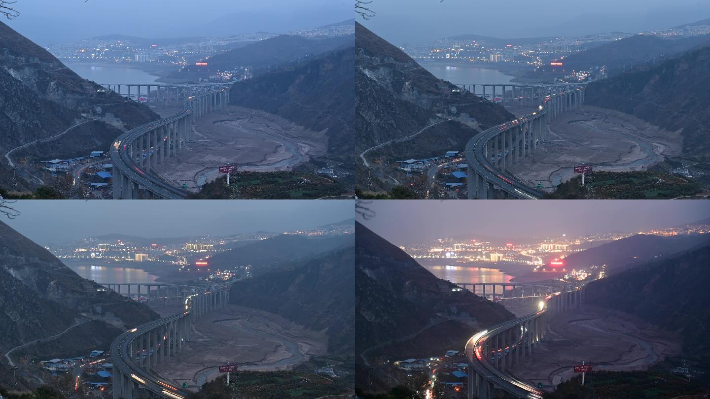 雅西高速流沙河大桥夜景车轨延时摄影素材