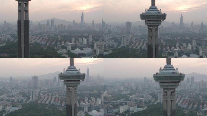 南京电视塔日落特写空境航拍