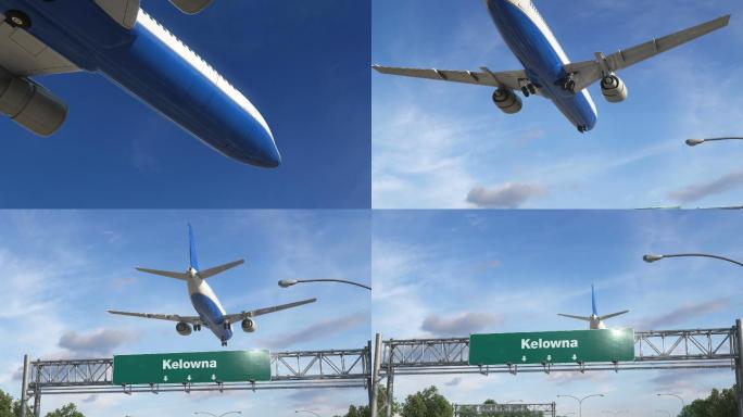 飞机降落基洛纳国外外国民航客机航班飞行起