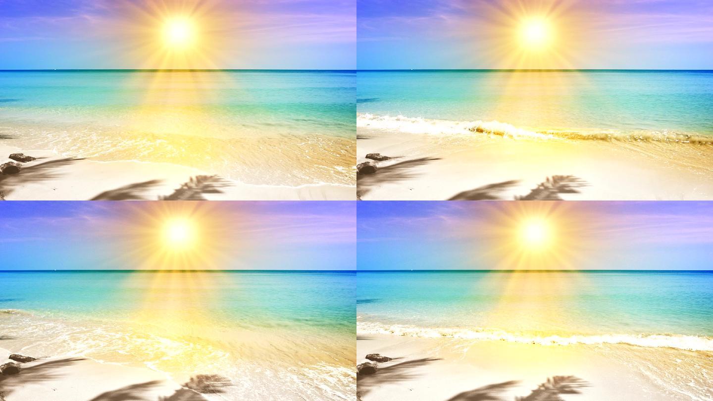 阳光下的沙滩五彩缤纷七彩时光唯美海岸