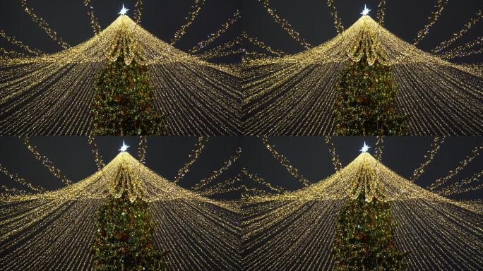 晚上圣诞树上装饰的灯