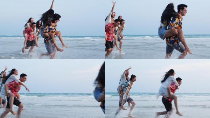 海边玩耍的一群人三亚厦门青岛风景海南海岛