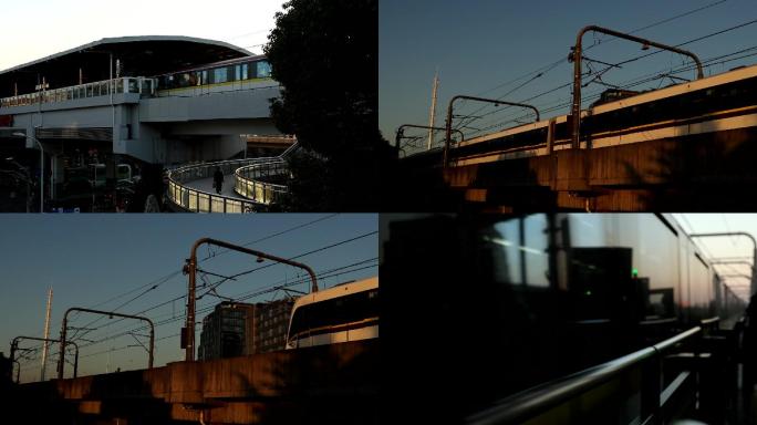 上海地铁进出站夕阳唯美空镜