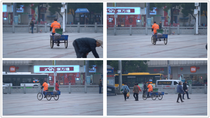 骑三轮车的环卫工人