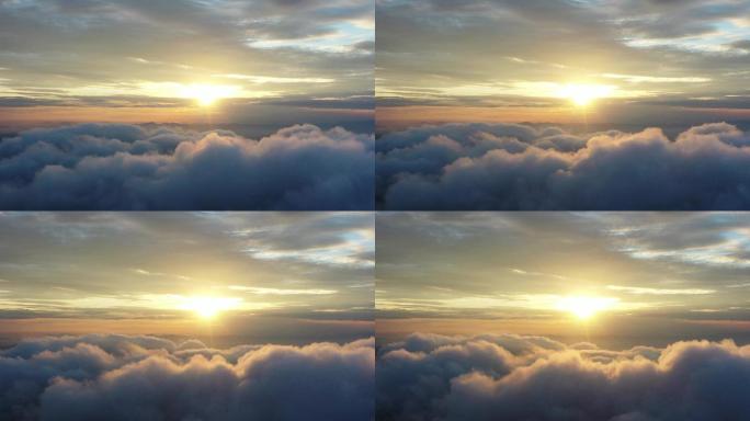 航拍山顶云上日出朝阳