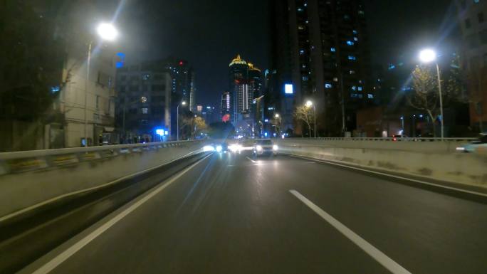 上海陆家嘴夜晚车后行车抠绿影视素材