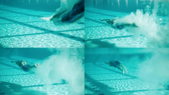 适应性运动员跳入游泳池