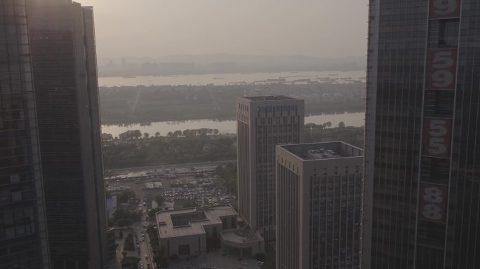 南京高楼大厦夜景大景航拍空镜