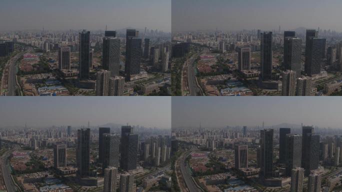 南京夹江大桥大厦大景航拍空镜
