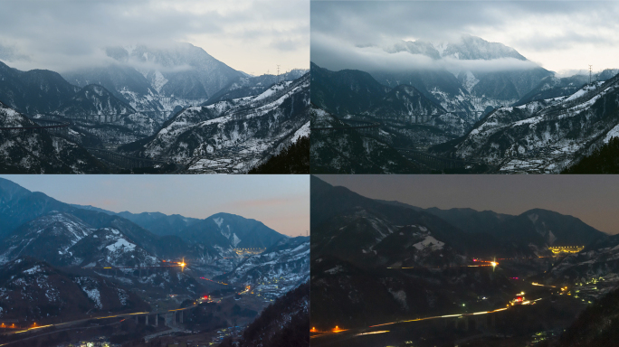 雅西高速干海子大桥云雾夜景车轨延时素材