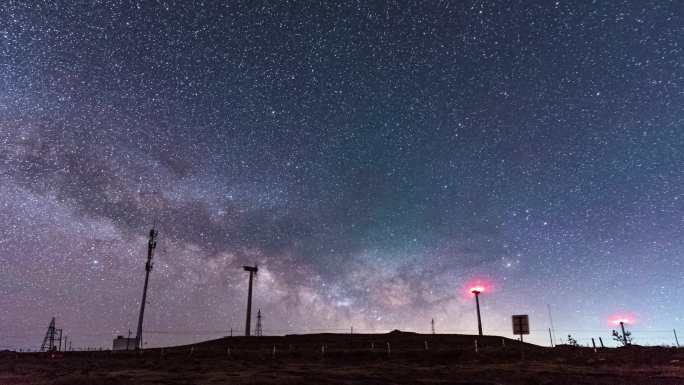 4K银河星空崇礼风车草原天路风光延时