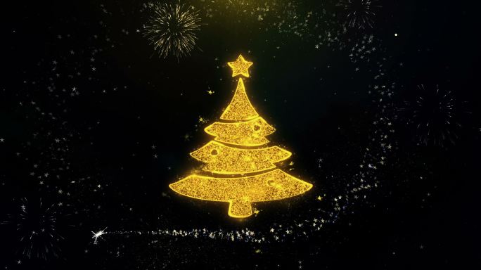 金色颗粒烟花上的圣诞树星星图标