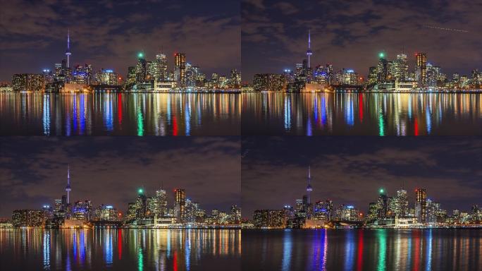 多伦多夜晚景观夜景都市璀璨灯光金融商务