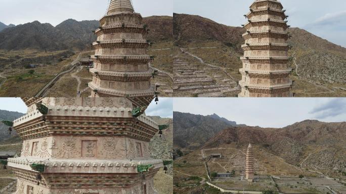 4K素材：航拍宁夏贺兰山拜寺口双塔