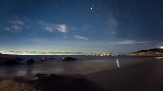 夜景海面星空银河延时