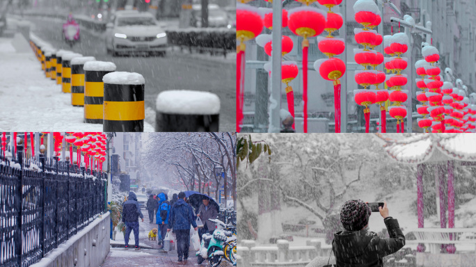 城市冬季下大雪 下雪城市道路交通