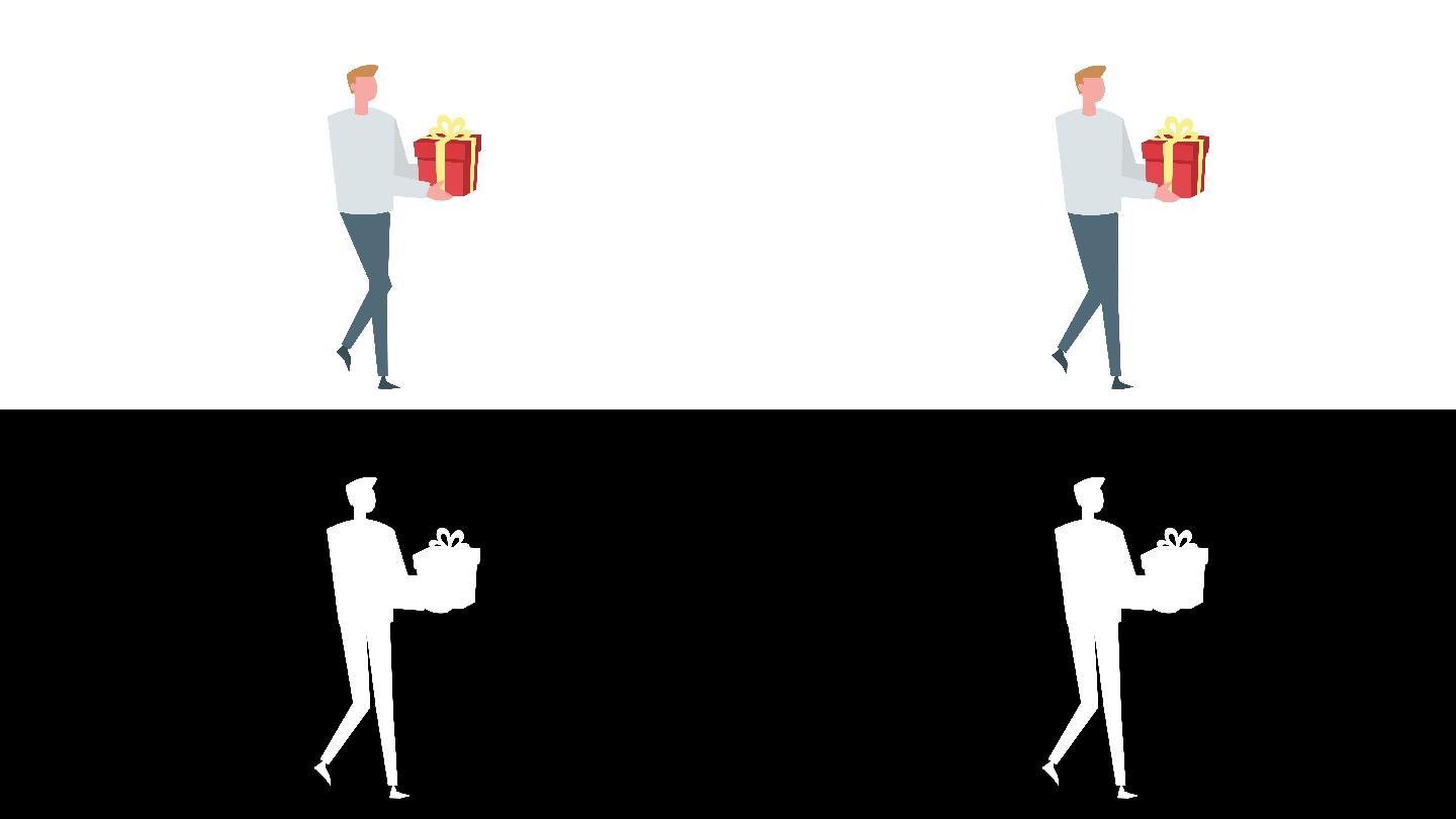 男性携带红色礼盒平面卡通人物