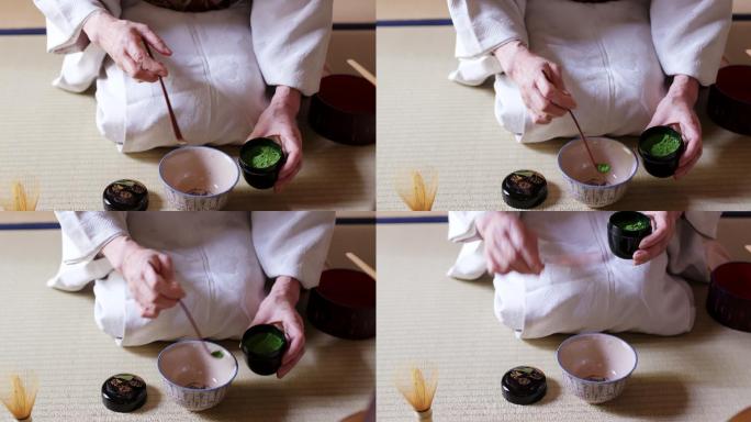 日本茶师准备泡一杯传统的抹茶