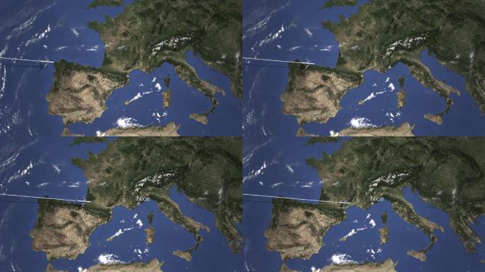 从西方飞往尼斯法国的客机