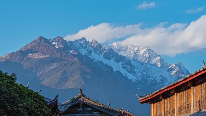 【正版素材】丽江白沙古镇与玉龙雪山