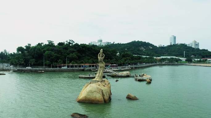 4K航拍珠海渔女雕像
