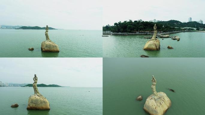 4K航拍珠海渔女雕像