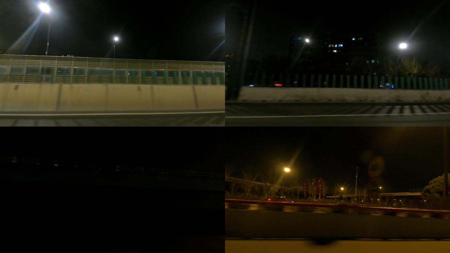 上海高架桥夜晚车左抠绿空镜影视素材