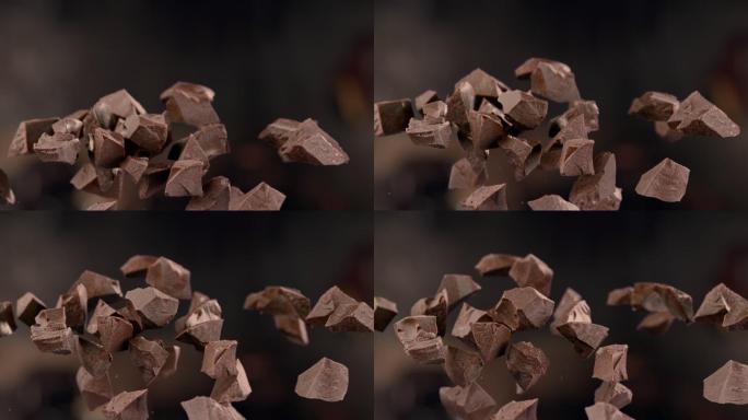 巧克力碎片在空中缓慢旋转