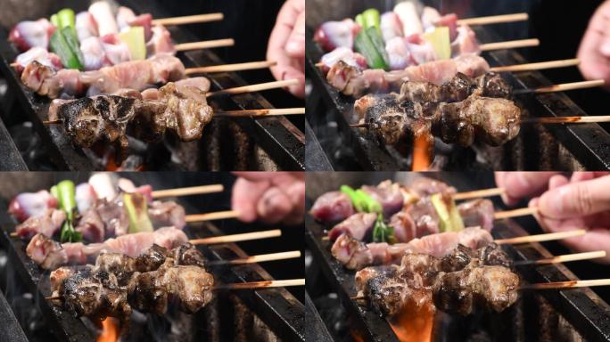 厨师烤牦牛烤肉、炭烤鸡肉