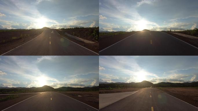 阳光下的道路公路行驶第一视角行车记录仪