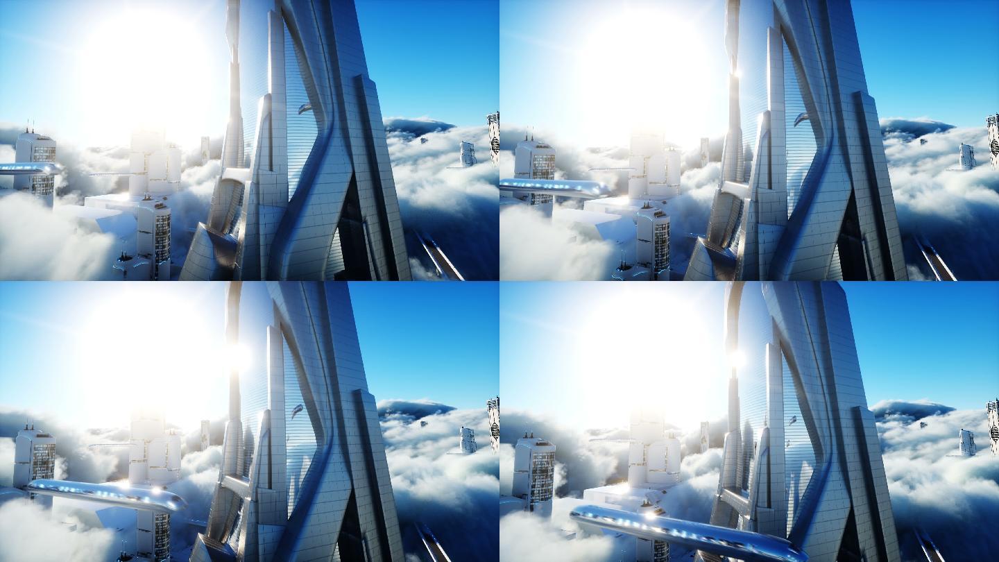 云中的未来科幻城市。