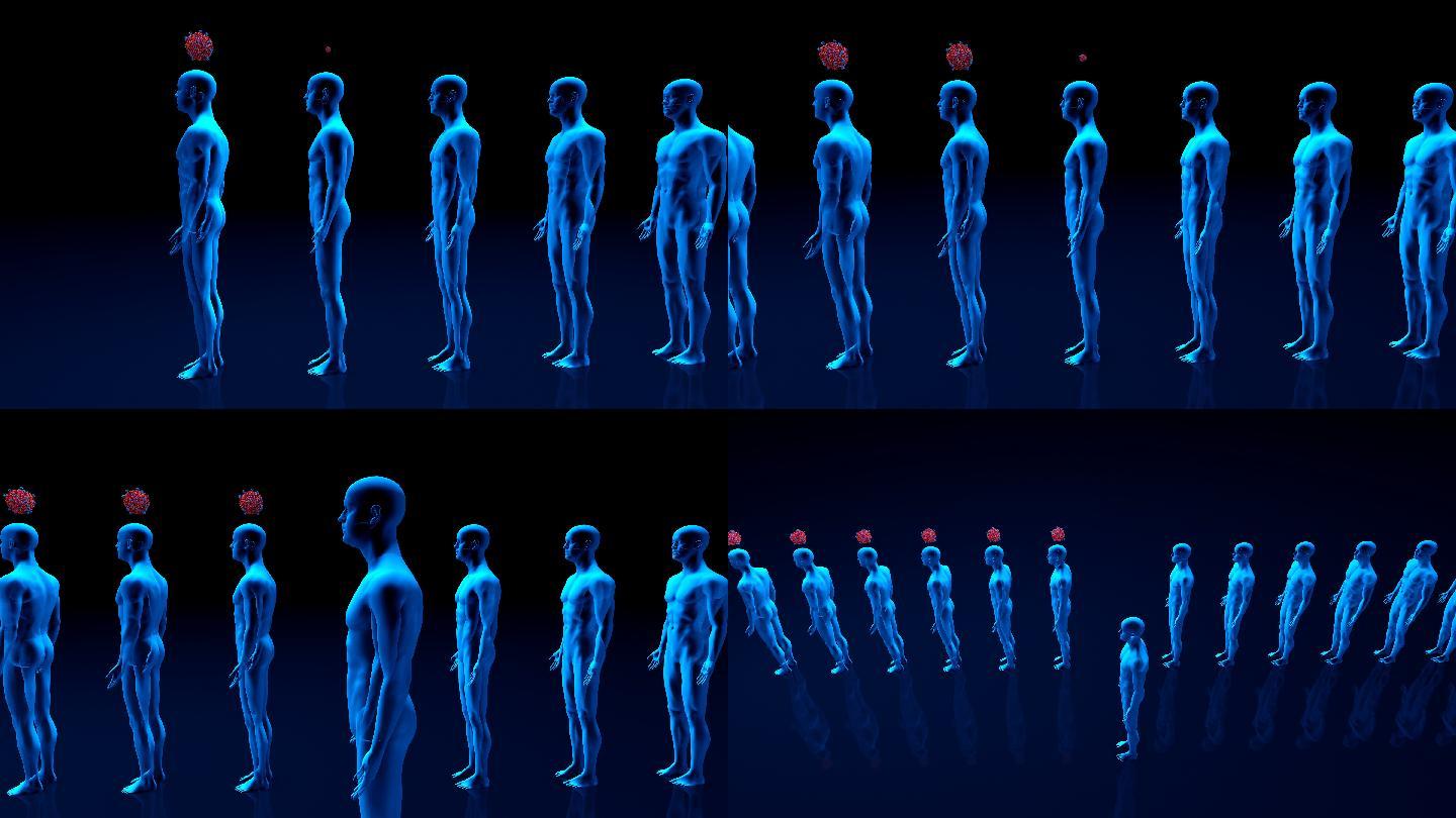 冠状病毒社交距离蓝色人体模型男人出队队形