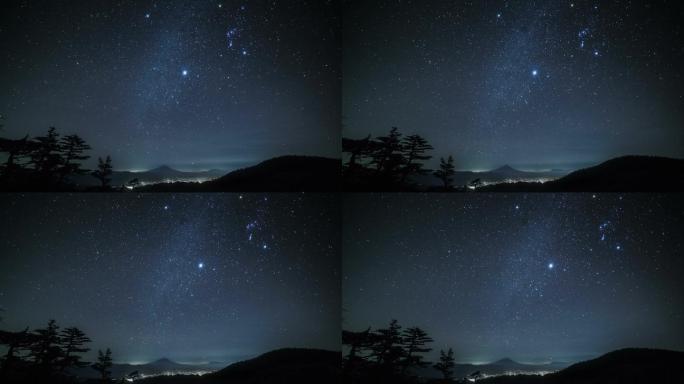 富士山的时间流逝和星空