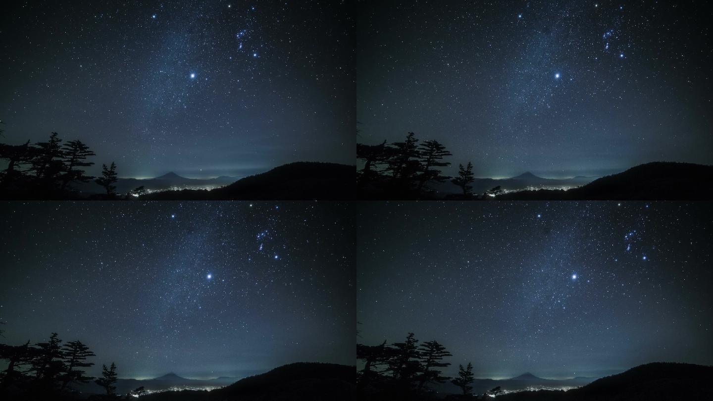 富士山的时间流逝和星空