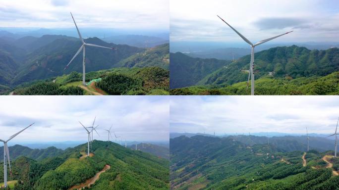 近距离航拍山岭风电