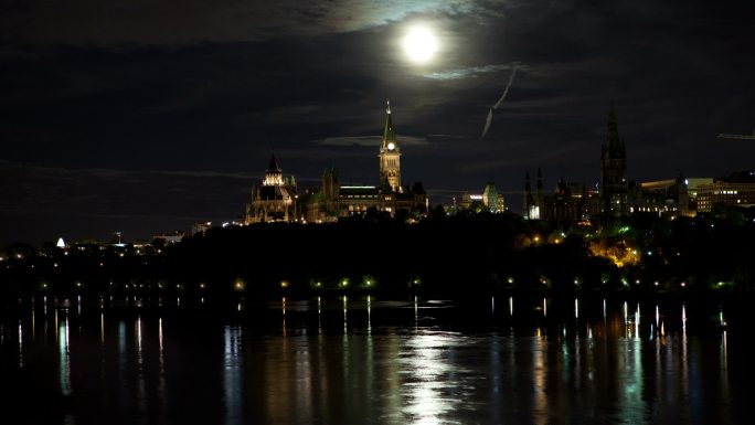 渥太华的夜晚加拿大地标建筑夜景风光