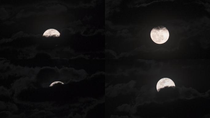 月亮穿过云层升起全过程
